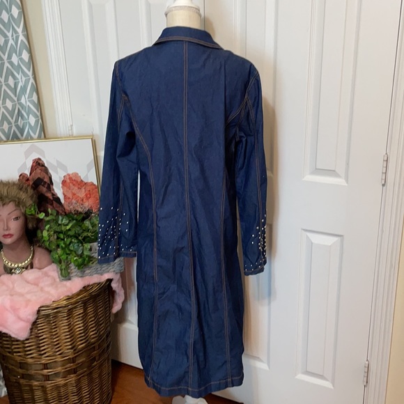 Long Denim Coat / Dark Wash / Silver Hardware/ Size 12/ Devine Denim NY - Picture 7 of 8